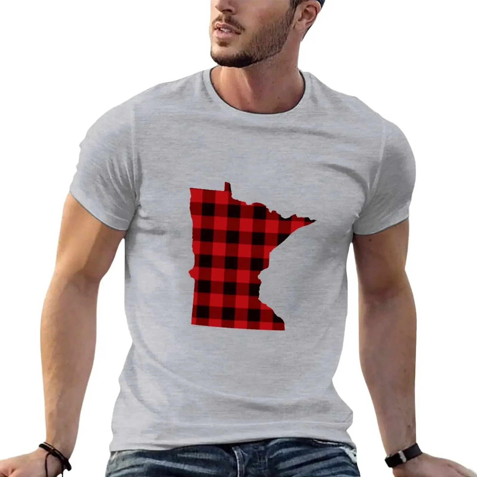 Red Plaid Minnesota T-Shirt funnys cute clothes anime fitted t shirts for men