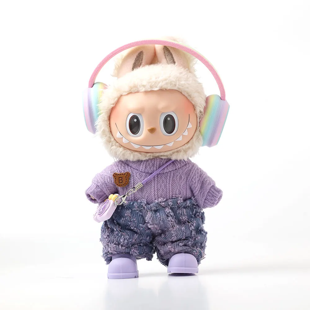 

For Labubu Select High-quality Doll Clothing 15-17CM Purple Macron Denim Clothing Set Labubu Universal Clothing