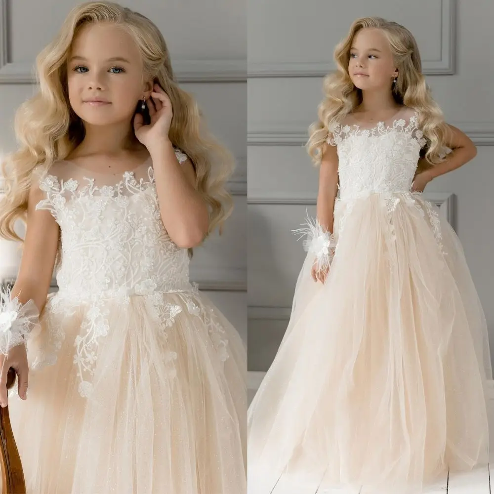 Meisjes Jurken Voor Party En Wedding Tulle Lace Bloem Meisje Jurk Mouwloze Communie Prinses Baljurk Kinderkleding Meisjes