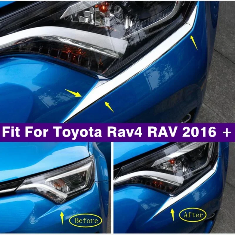 Chrome Front Headlight Head Lights Lamps Eyelid Eyebrow Strip Cover Trim For Toyota RAV4 Rav 4 2016 - 2018 Exterior Accessories