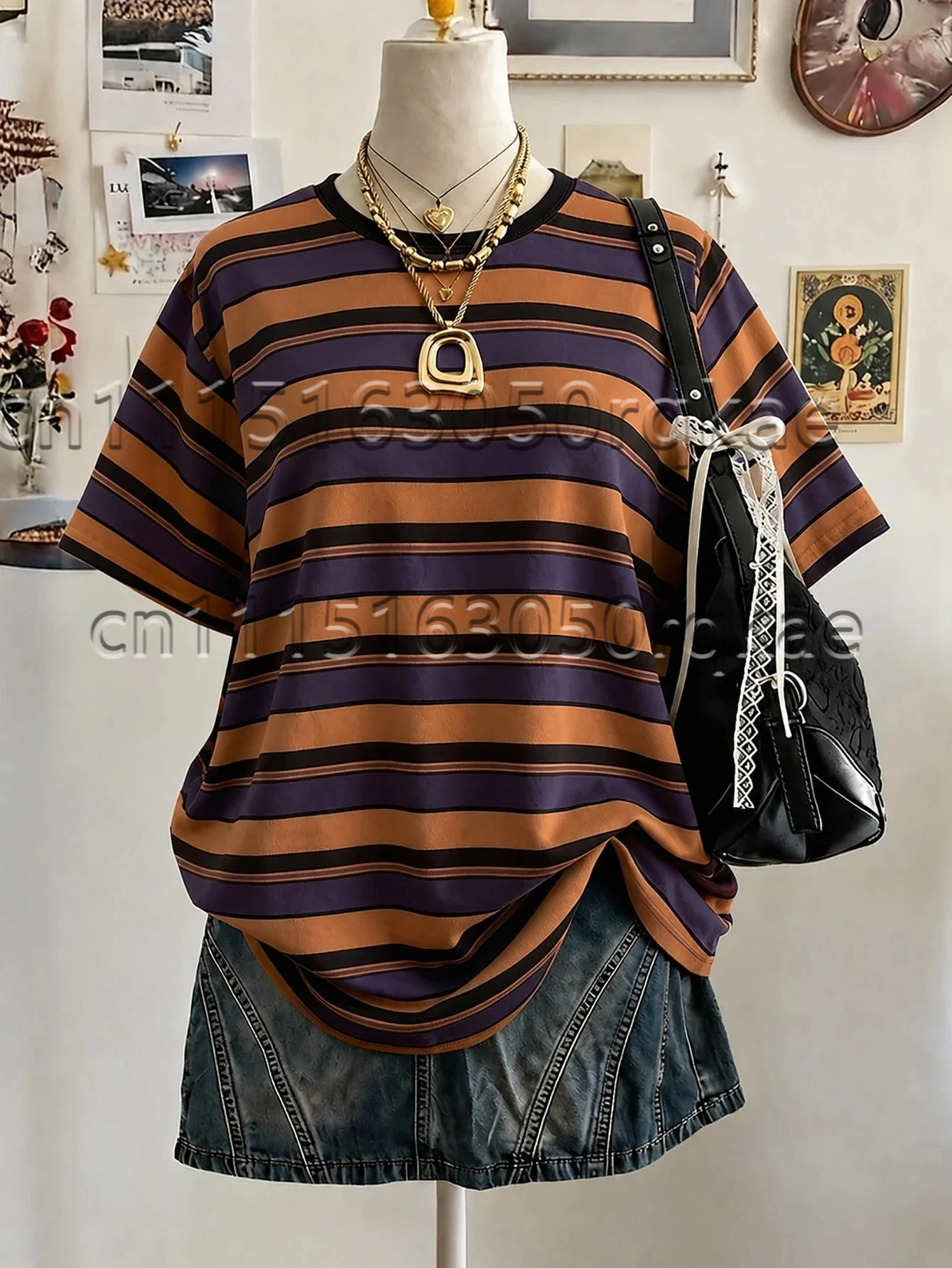 2026 Trendige Damen-T-Shirts mit Streifendesign und Musterdruck, Sommer-Streetwear, Minimalistisches Lässiges Kurzarm-T-Shirt für Damen – Detail 10