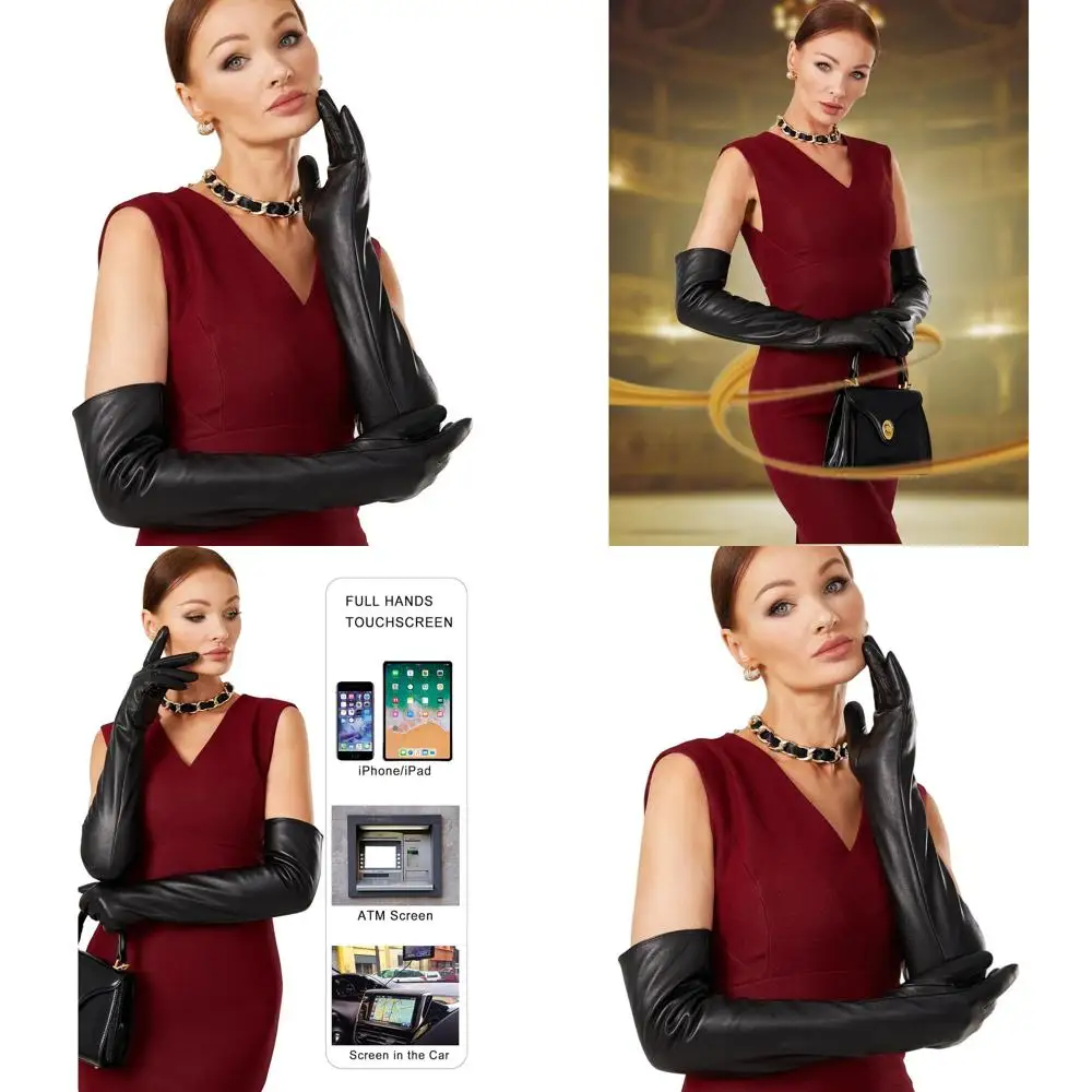 

VIKIDEER теплые мягкие длинные кожаные перчатки женские с плюшевой подкладкой и сенсорным экраном роскошные перчатки для вечернего оперного костюма Арти 23,6 дюйма