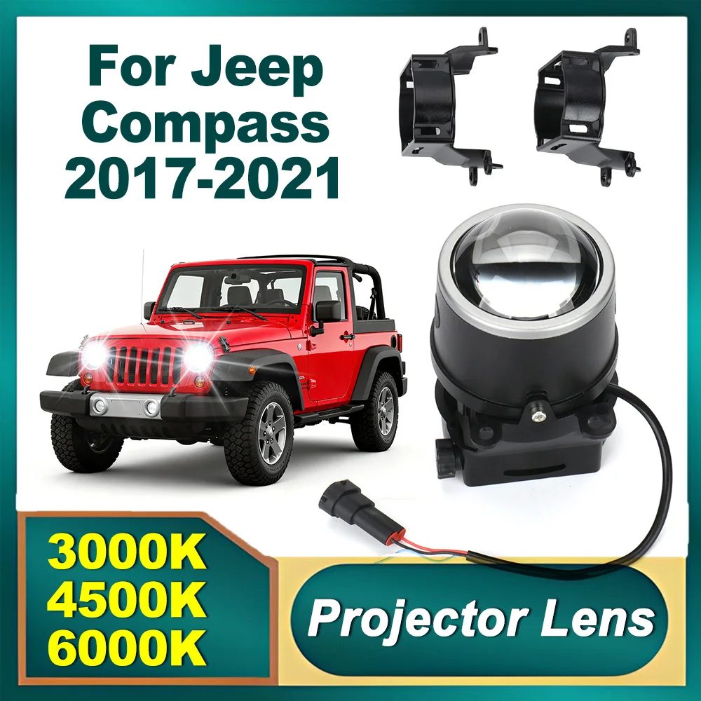 New 3.0 Inch Bi-Projector Lens Fog Light With Bracket 3000K Yellow 6000K White LED Driving Fog Lamps For Jeep Compass 2017-2021