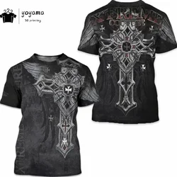 Vintage Cross Skull Men's Clothing 3D Print Ghost Mens Clothing Round Neck Short Sleeve Tee Casual Oversized T-shirt Hip Hop Top