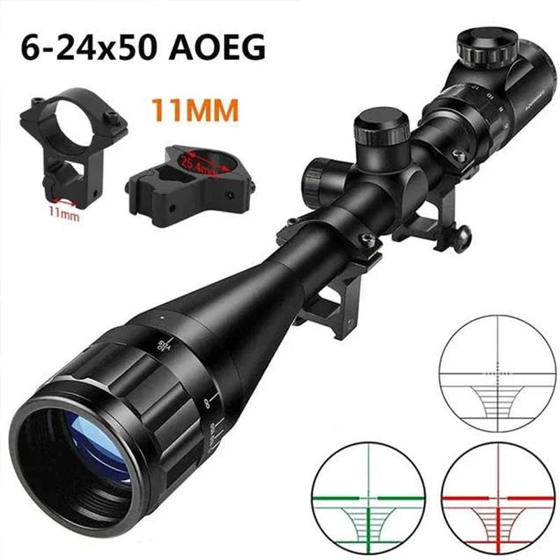 

Riflescope 6-24x50 AOE Optical Hunting Scope Red and Green Illuminated Scope with 11mm Dovetail Scope Rings