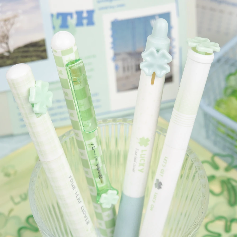 4 قطعة/المجموعة أربع أوراق البرسيم جل أقلام 0.5 مللي متر الحبر الأسود التجفيف السريع وسلس الكتابة القلم لمكتب المدرسة دراسة امتحان القرطاسية