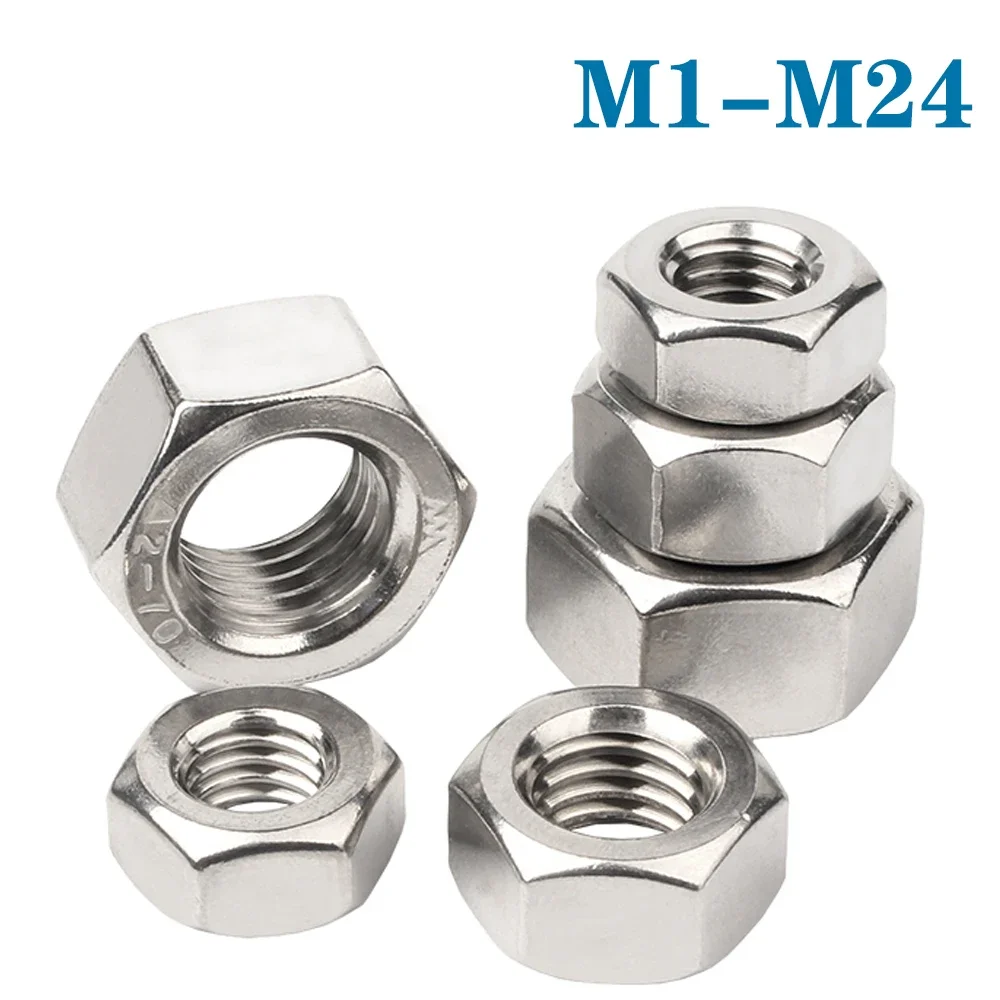 

1-100Pcs M1 M1.2 M1.4 M1.6 M2 M2.5 M3 M3.5 M4 M5 M6 M8 M10 M12 M16 M20 M24 304 Stainless Steel DIN934 Hex Hexagon Nut Screw Bolt