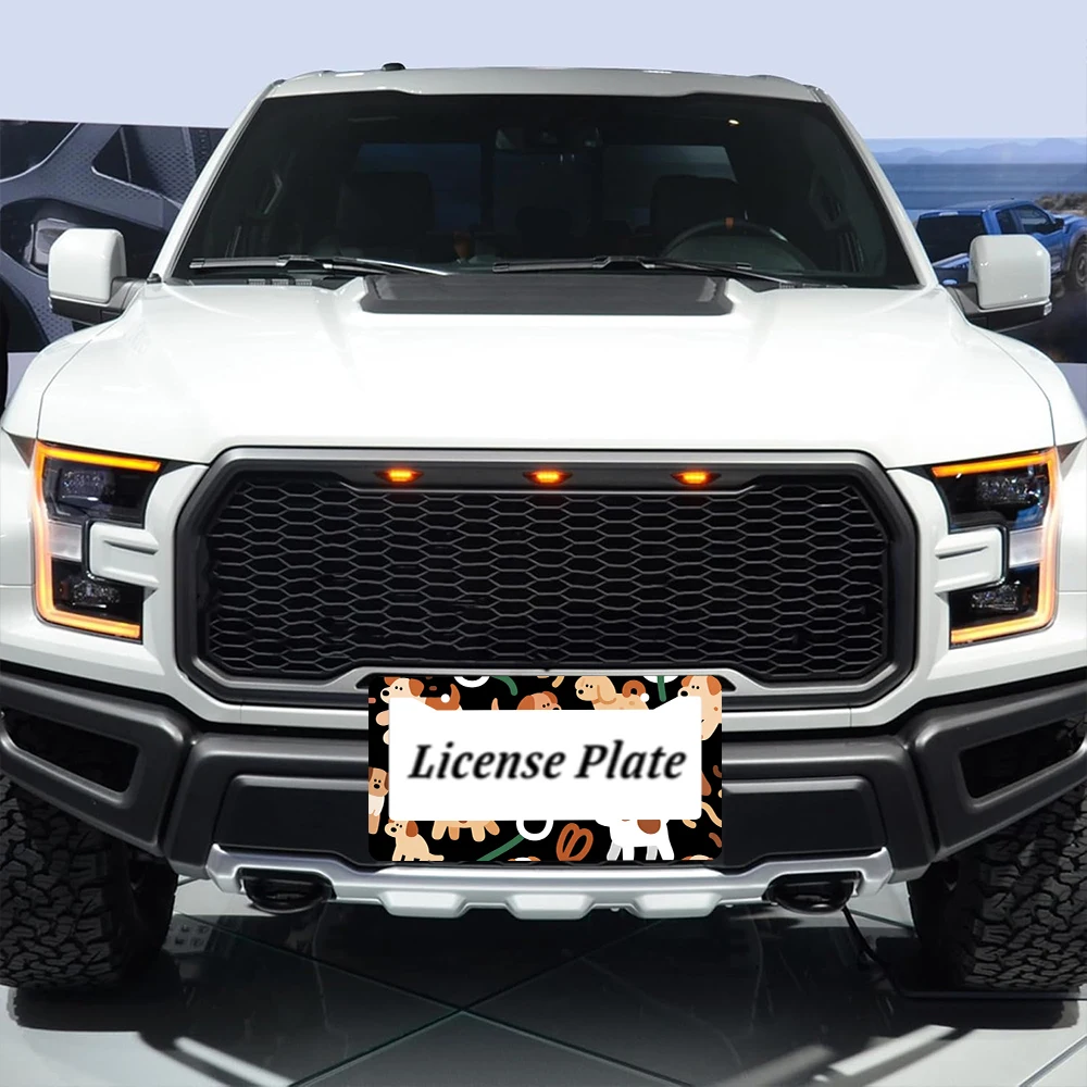 1pc Black Color Cartoon Dog Pattern 2 Hole License Plate Frame Aluminum Material 6x12 Inches with Screw Set Funny Car Decoratio