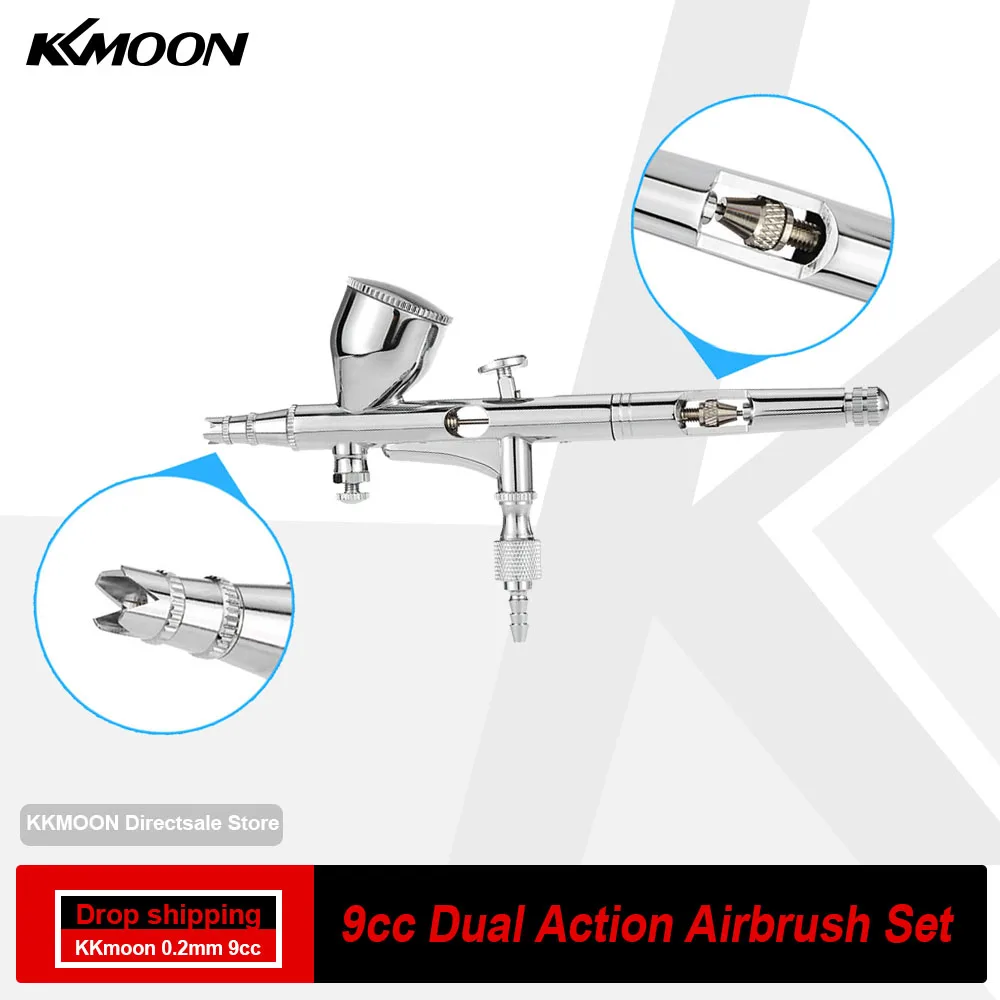 

KKmoon 0.2mm 9cc Gravity Feed Dual Action Airbrush Set for Art Painting Tattoo Manicure Paint Hobby Spray Model Nail Tool