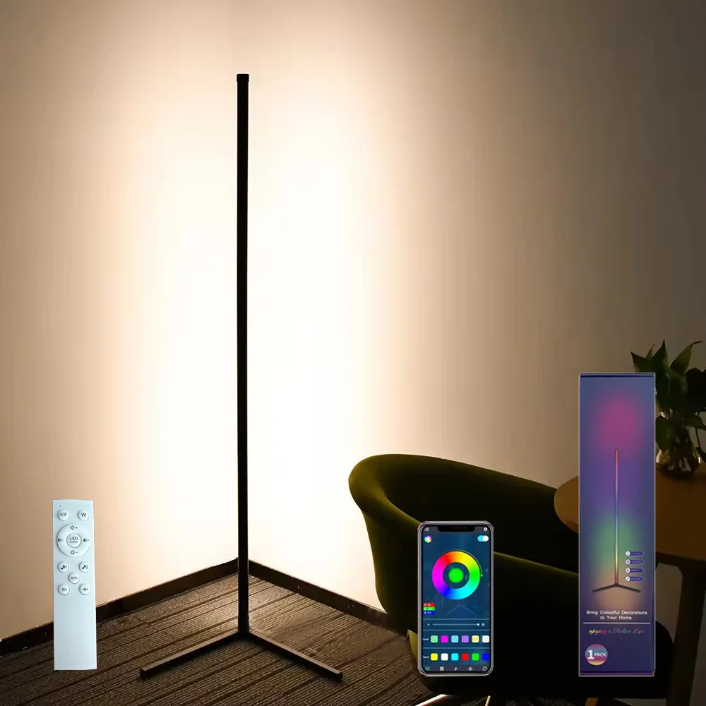 Lâmpada de assoalho LED RGB, lâmpada de canto LED funciona lâmpada de assoalho moderna inteligente com sincronização de música e lâmpada de assoalho de 16 milhões de cores DIY