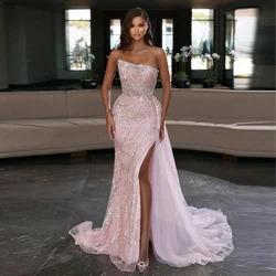 Luxury 2023 Women's Pink Evening Dresses Sexy Sleeveless Off Shoulder Formal Prom Party Gowns Fashion Celebrity Mermaid Side De