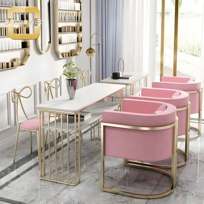 Luxury Manicure Table with Chair Set for Nail Salon Modern Table with Dryer Dust Collector and LED Light