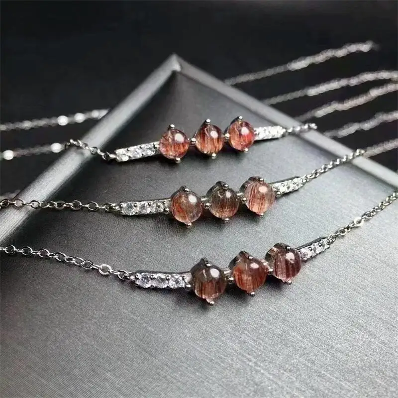 

S925 Natural Copper Hair Quartz Sphere Bead Bracelet Women Reiki Healing Strand Bangles Jewelry For Female Gift 1PCS