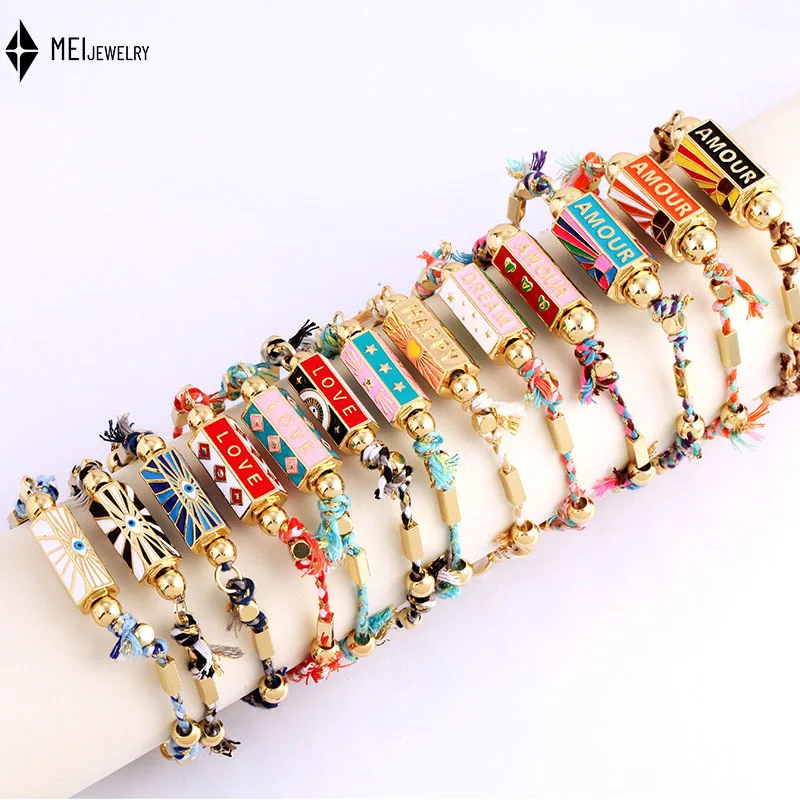 

Lucky Eye Amour Handmade Braided Colorful Rope Bracelet Adjustable Enamel Evil Eye Charm Bracelet for Women Girls Men Jewelry