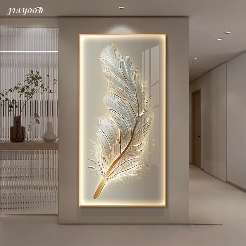 Modern Colored Feather Entrance LED Decorative Painting Living Room Bedroom Corridor Background Home Decoration Mural Light