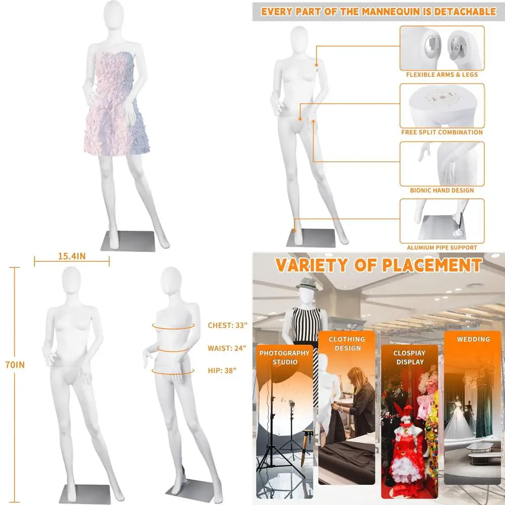 

Adjustable Full Body Plastic Dress Form Mannequin 69 Inches Detachable Stand for Dress Model Display
