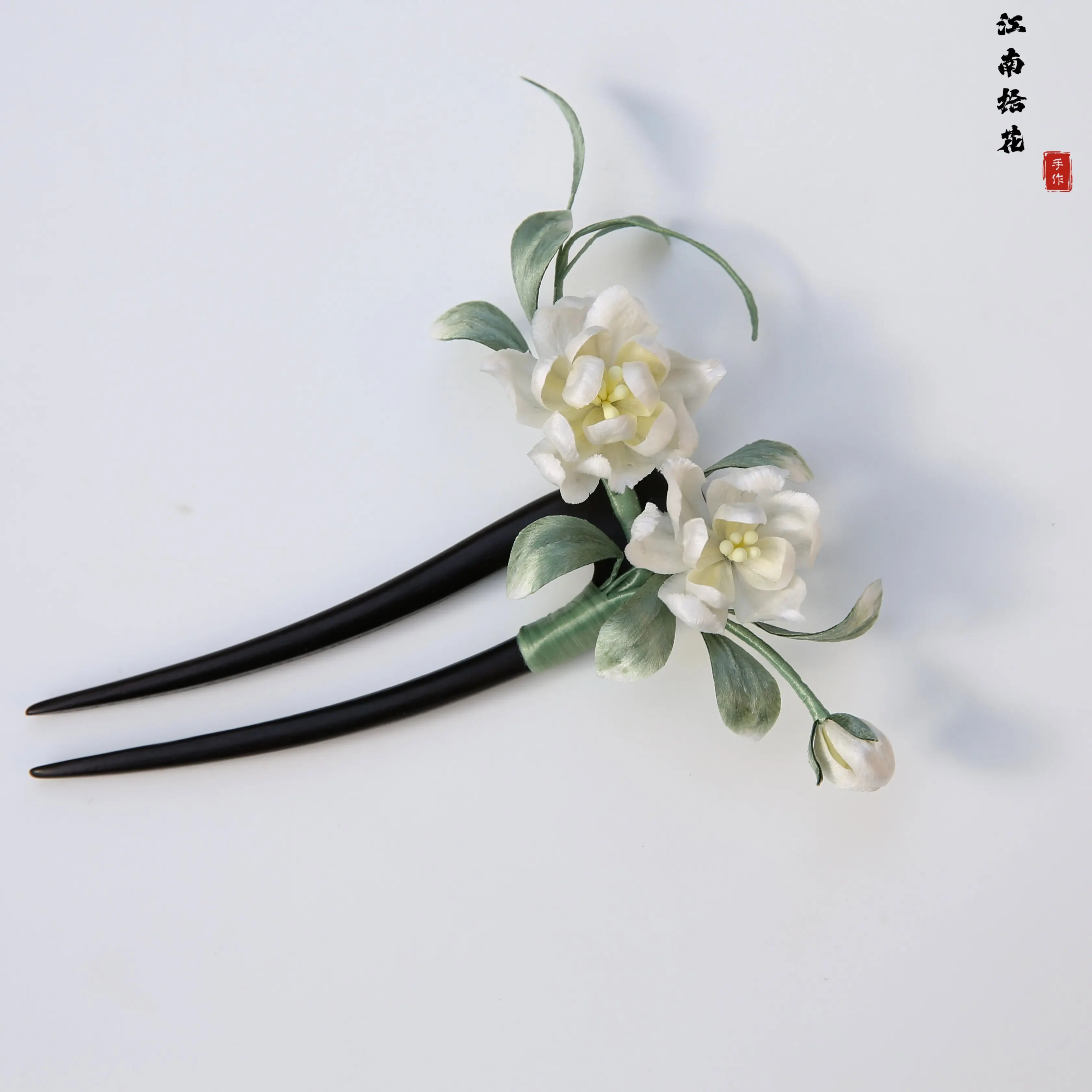 Intangible Cultural Heritage Handmade Jasmine Sandalwood Hairpin,Traditional Chinese Hair Stick for Hanfu Qipao Daily Updo