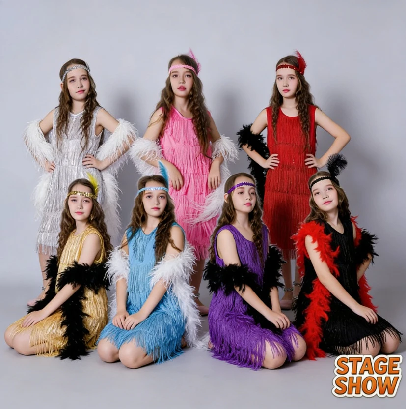 

Girls Vintage Latin Dance Performance Costume Tassel Skirt Dance Dress For Kids Party Stage Show