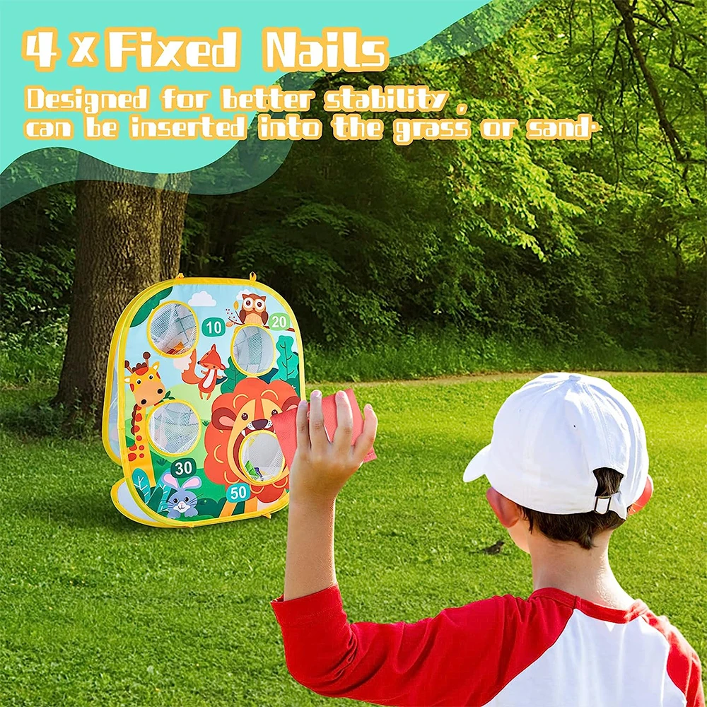 3 in 1 Throwing Bean Bag Sticky Balls Toss Puzzle Grid Foldable Game for Kids Outdoor Toys for Funsland Cornhole Set