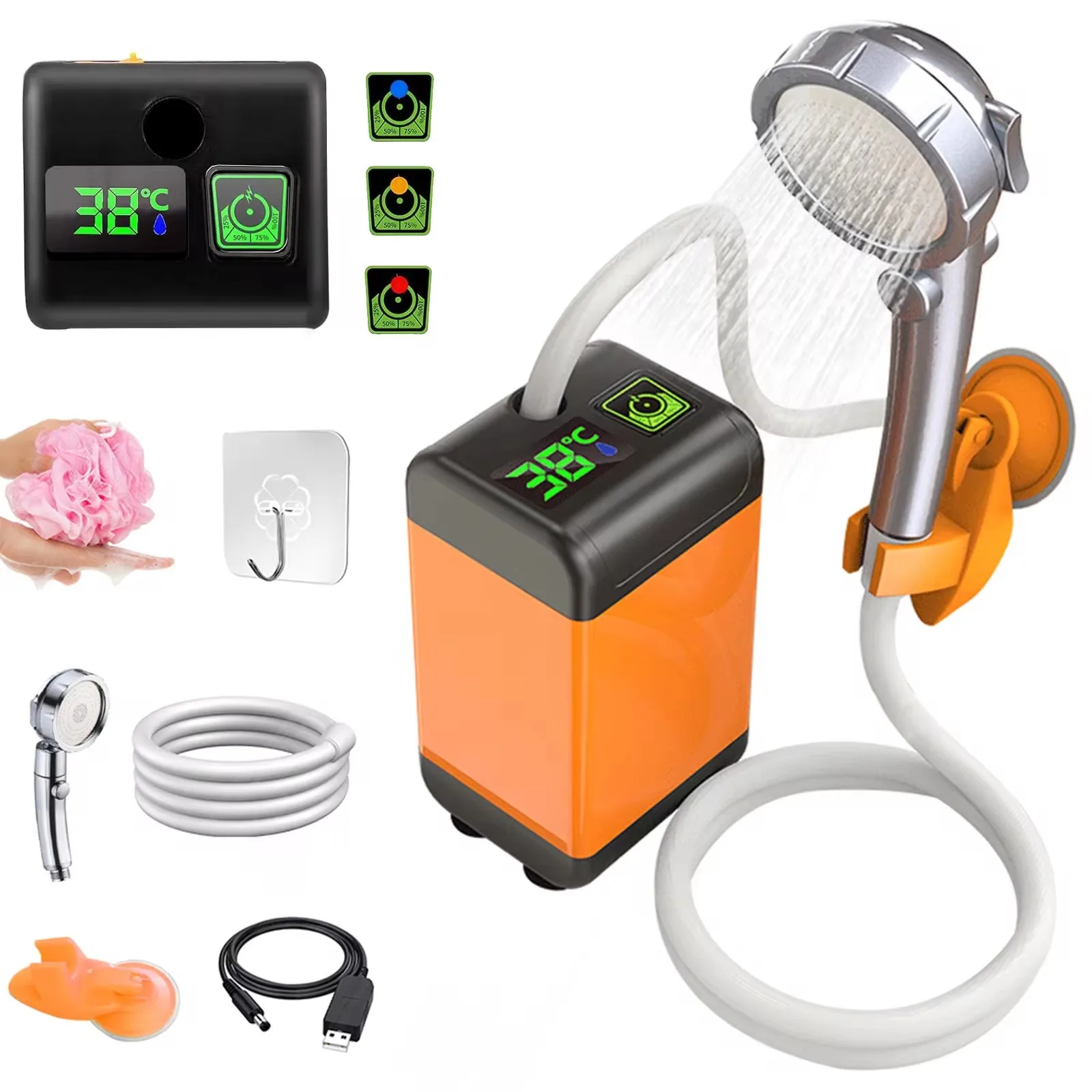 Portable Outdoor Camping Shower with Digital Display Temperature, 7800mAh Electric Shower for Garden Car Washing Pet