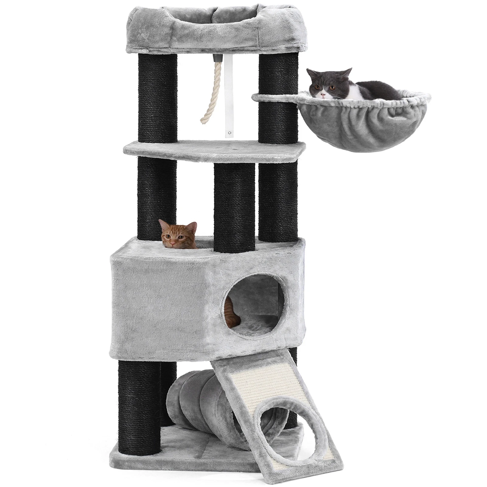 Sturdy Climbing cat Tree  Large Sisal Scratching Posts  with Fluffy Viewing Platform Lounger and Cuddly Cave Cat Tower