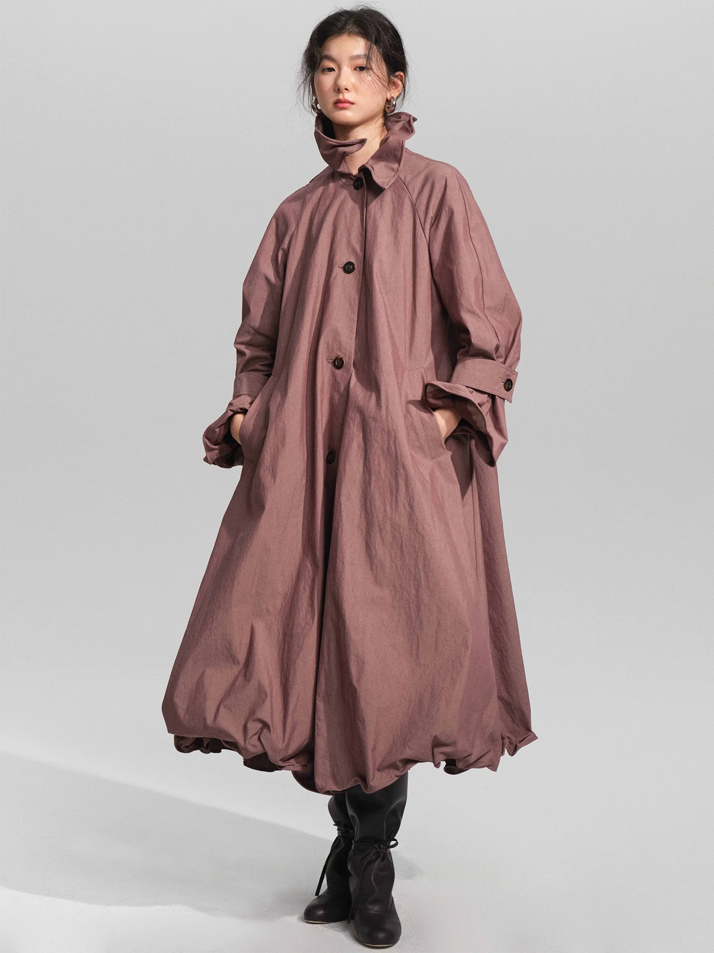 

Зимнее пальто Lingli 2025: Длинное повседневное пальто в стиле ретро, цвет слива-мерло, из смесового хлопка и нейлона, на одной пуговице, для женщин