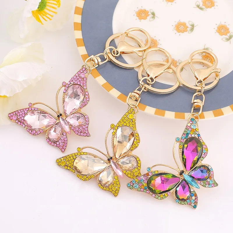 Animal Butterfly Full Rhinestone Key Chain Women Handbag Pendant Alloy Keyring Crystal Car Pendant Jewelry Key Accessories