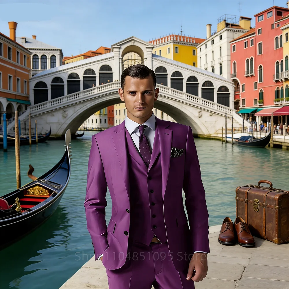 

Men's Formal Terno with Notched Lapel Celebrity 3-Piece Suit Two-Button Blazer Vest Pants Set