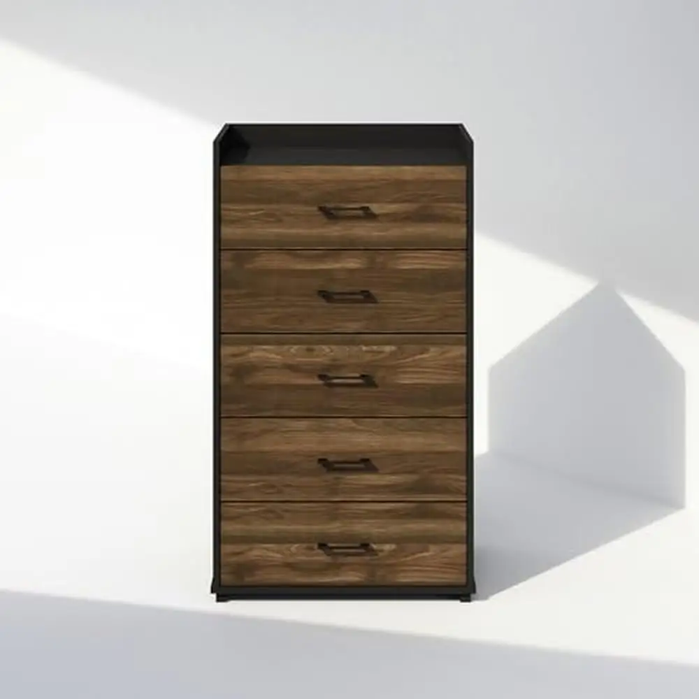 5-Drawer Simple Chest Columbia Walnut/Black Bedroom Storage Organizer PEFC-Certified Engineered Wood 15.43"D x 24.72"W x 43.03"H