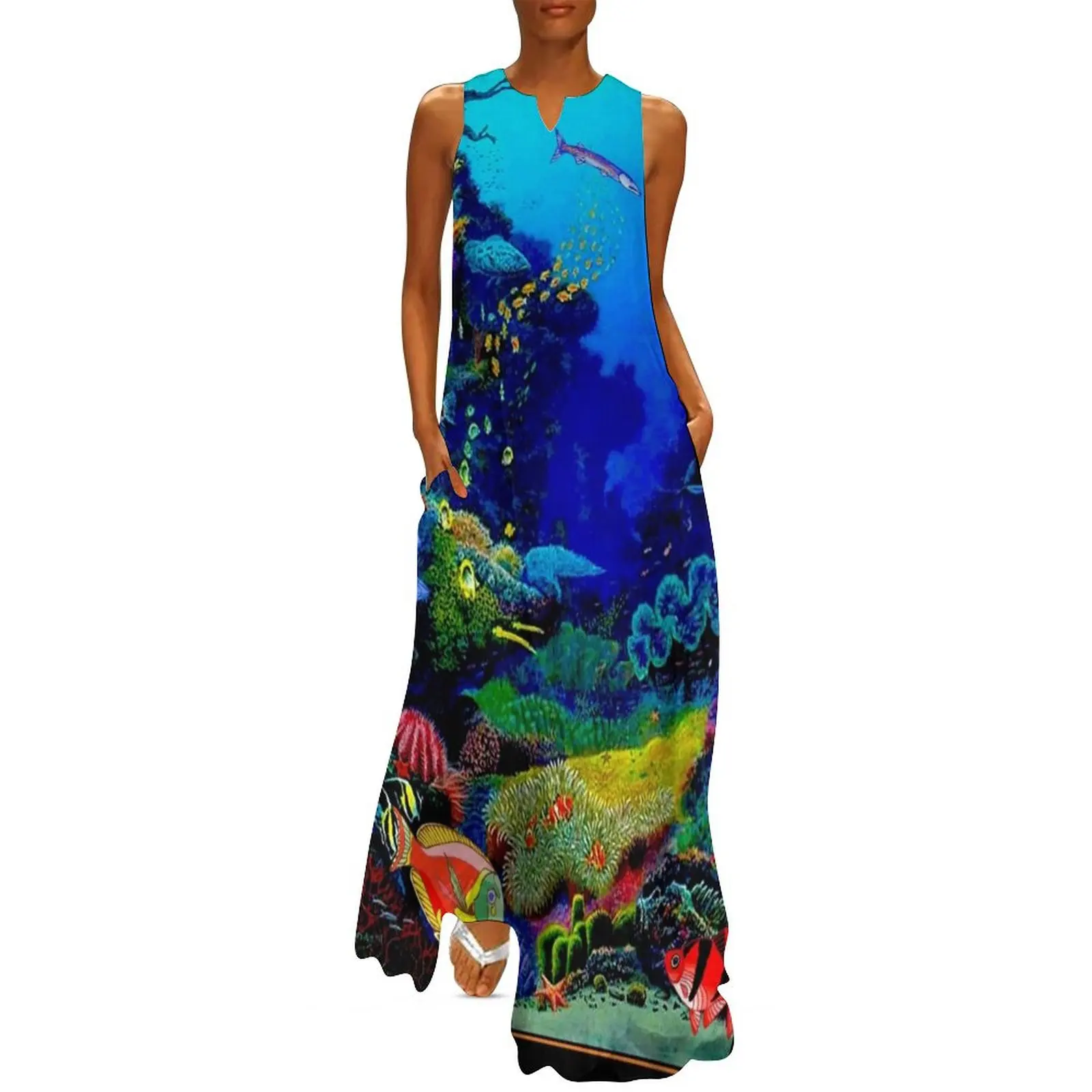 

QUEENSLAND AUSTRALIA Great Barrier Reef Travel Print Long Dress elegant chic wedding evening dresses Evening gown evening dress