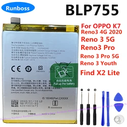 Original New 4025mAh BLP755 Battery for OPPO K7 Reno 3 4G 2020 Reno3 Pro 5G Reno 3 5G Youth Find X2 Lite CPH2009 PCRM00 PCRT00