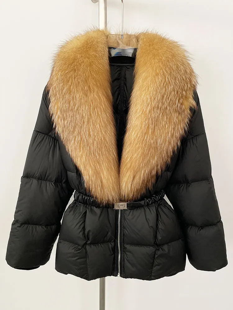 เสื้อแจ็คเก็ตพัฟเฟอร์แฟชั่นฤดูหนาวปี 2025 สำหรับผู้หญิง เสื้อผ้าผู้หญิง ขนฟ็อกซ์ธรรมชาติ เสื้อโค้ทขนเป็ดสีขาว