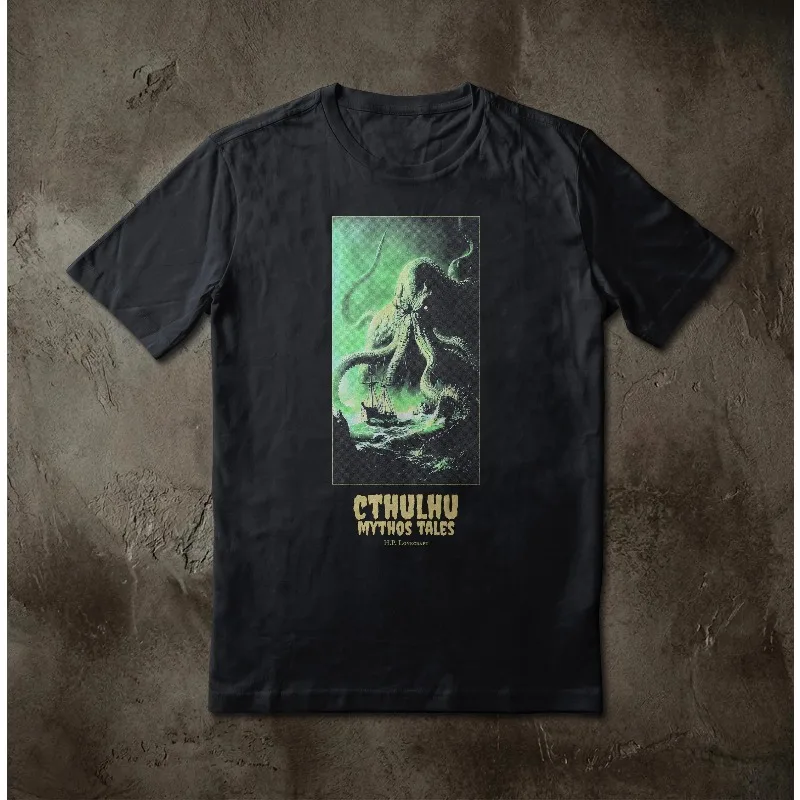 Camiseta Cthulhu Mythos Cosmic Horror, Eldritch Kraken Vintage Art, camiseta casual confortável para todas as estações, unissex