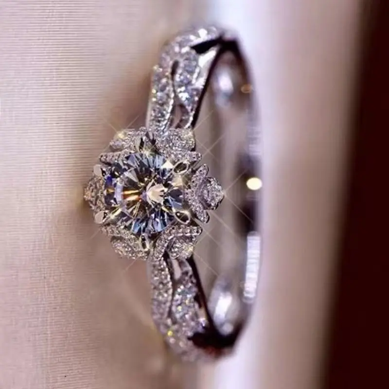 خواتم خطوبة جديدة رائعة باللون الفضي للنساء، خاتم أنيق بأحجار الزركون البيضاء، مجوهرات للذكرى السنوية وحفلات الزفاف