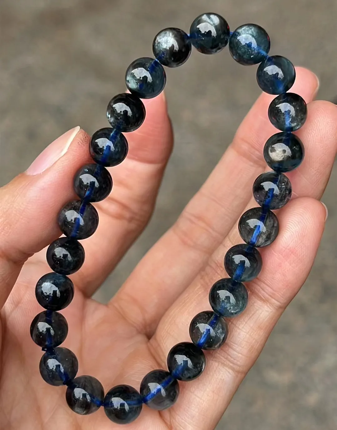 

Natural Blue Aquamarine Clear Round Beads Bracelet 7.8mm Women Men Fashion Brazil Dark Blue Aquamarine Jewelry AAAAA