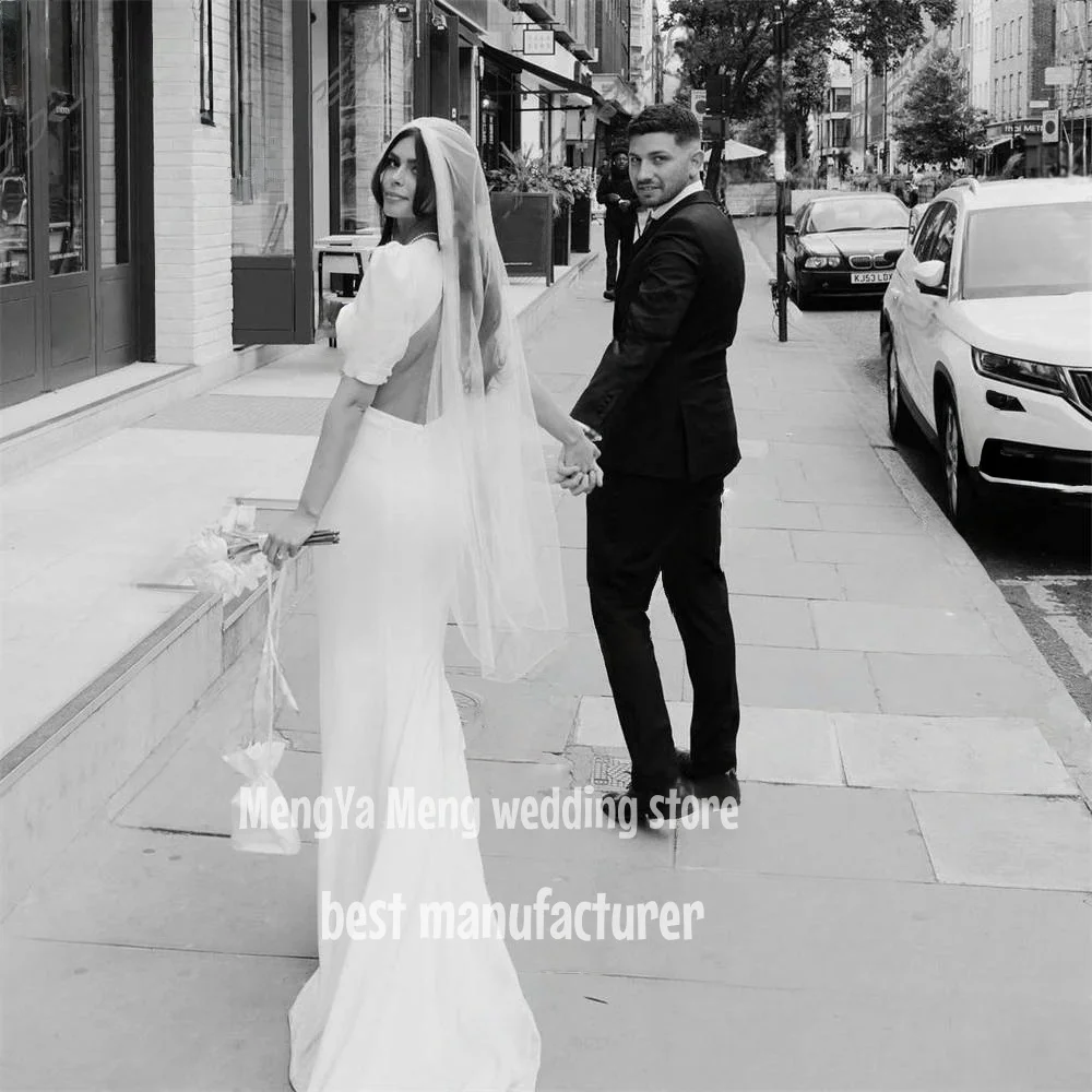 ZHUISHU 2025 فستان زفاف من الساتان حورية البحر فيستدوس أنيق عربي فستان زفاف الأميرة منتفخ نصف كم مفتوح الظهر حسب الطلب