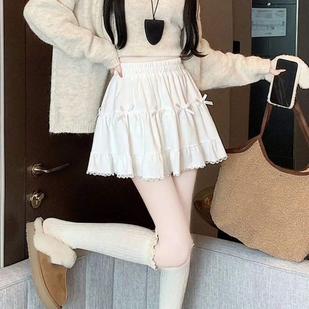 Dziewczęca spódniczka mini z wysokim stanem, z wkładkami ochronnymi, falbankami, kokardką, spódnica w kształcie litery A, sukienka tortowa, luźna, koronkowa, plisowana mini spódniczka damska