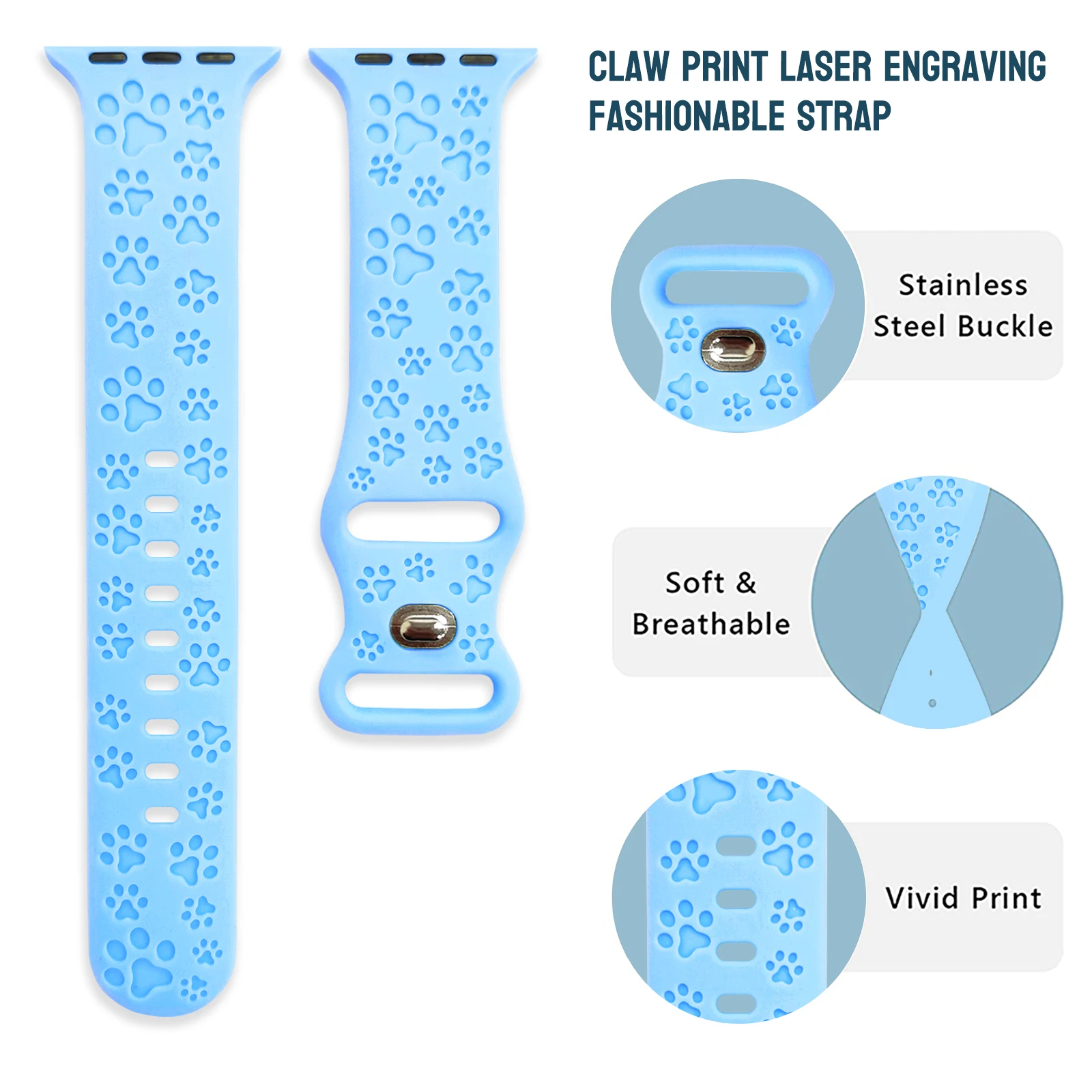 Laser Mark Pootafdrukken Band voor Apple Watch 10 9 8 7 6 Siliconen band Vervangbare armband voor 41 mm 40 mm 38 mm Kleurrijke horlogeband