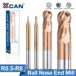 XCAN Ball Nose End Mill 4 Flute Carbide Milling Cutter HRC 50 TiCN Coated CNC Router Bit Spiral Milling Tools R0.5-R8