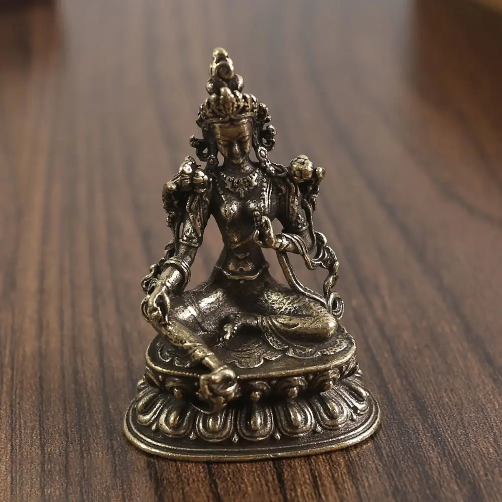 Brass Green Tara Buddha Statue Desktop Vintage Buddha Figurine Buddha Sculpture