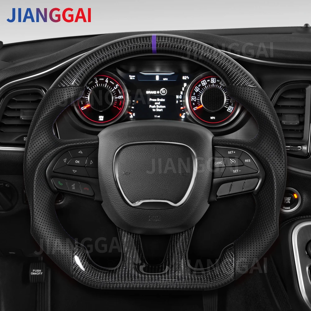 

Real Carbon Fiber Steering Wheel Heated Perforated Leather Racing Wheel For Dodge Charger Challenger 2015-2025 Car Accessories