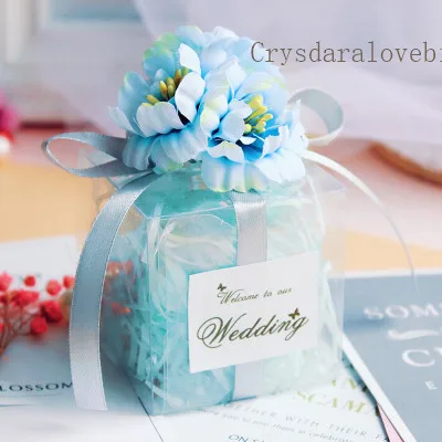 50pcs  6x6x6cm Clear Square Wedding Favor Gift Box PVC Transparent Party Candy Bags Chocolate Boxes 5x5x5cm caja de dulces