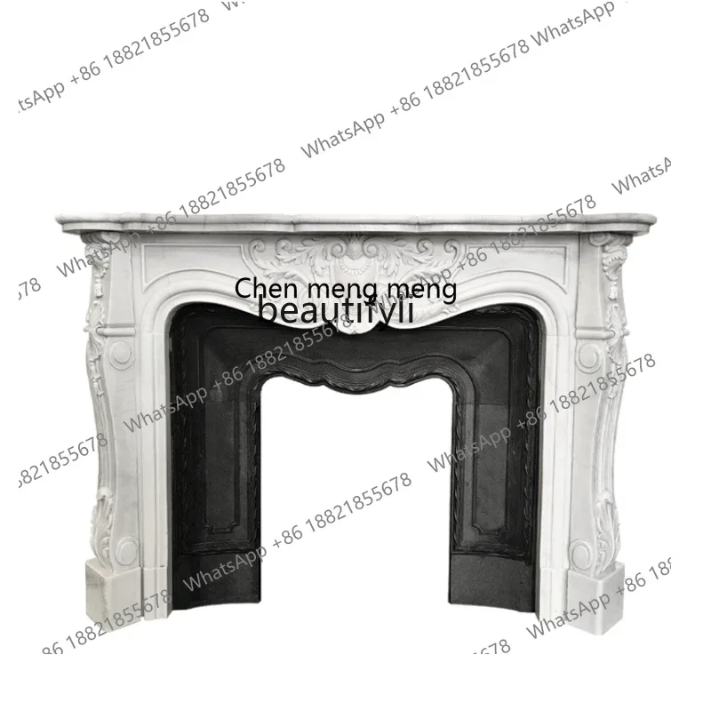 

182C French Stone Fireplace Marble Fireplace European Style Retro Living Room Background Wall Decoration White Marble