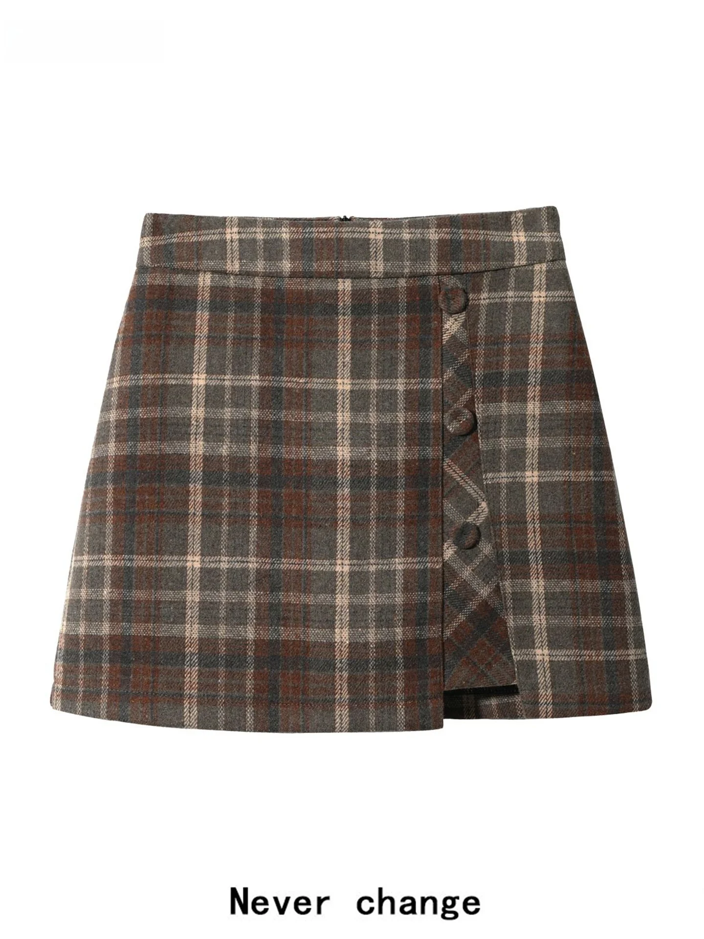 

Ретро-юбка в клетку с высокой талией, приталенная, А-силуэт, женская, осенне-зимняя, шерстяная, в студенческом стиле, с пуговицами и боковым разрезом