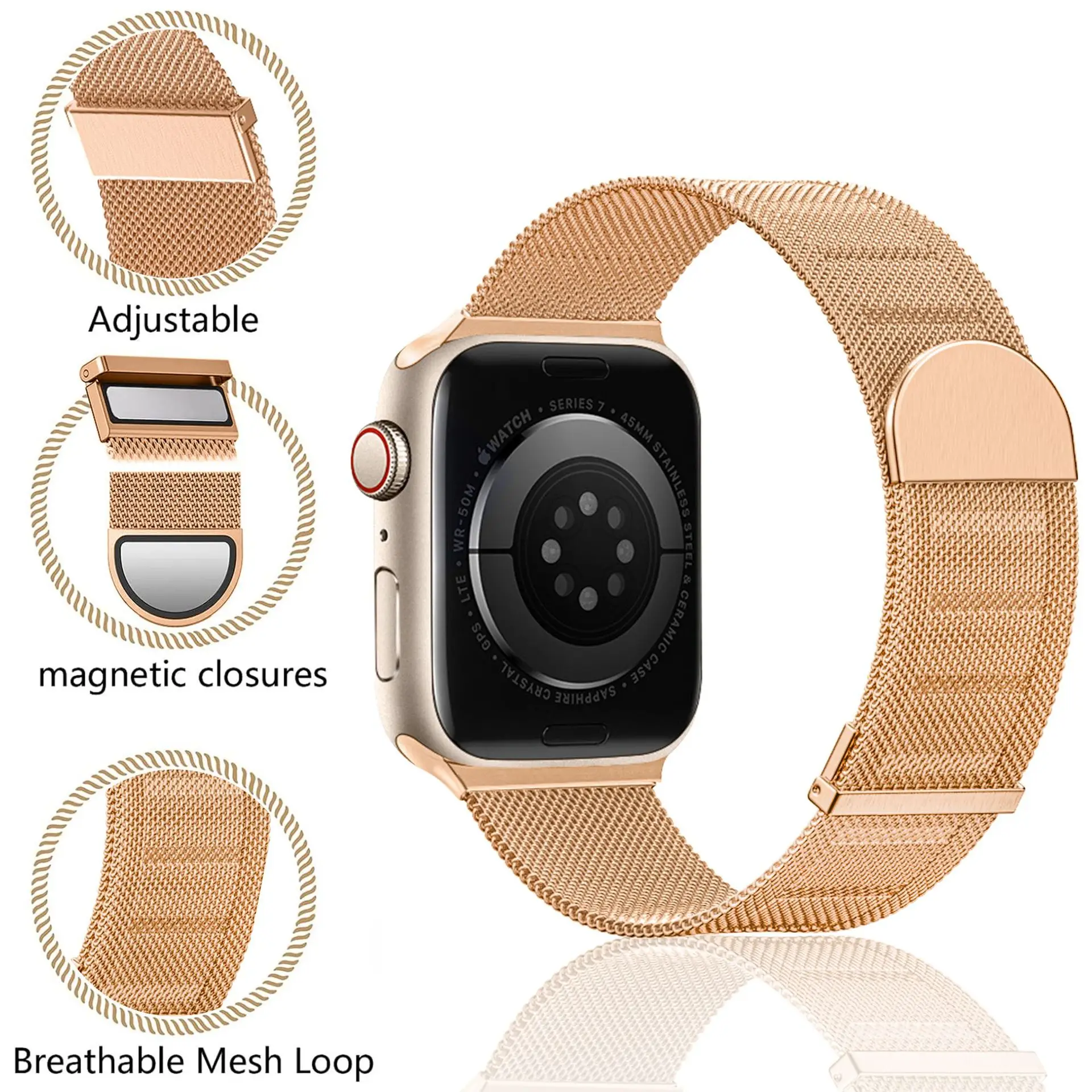 Магнитный сетчатый ремешок для Apple Watch ultra 2 Band 49 мм 45 мм 44 мм 41 мм 40 мм 42 мм 38 мм Браслет Correa iWatch Series 9 8 7 6 5 3 SE