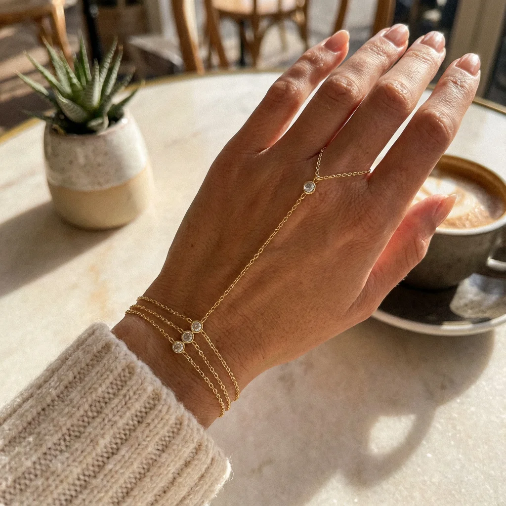 Elegant Metal Textured Flower Hand Chain for Women Minimalist Thin Chain Finger Ring Bracelet Aesthetic Y2K Summer Jewelry Gift