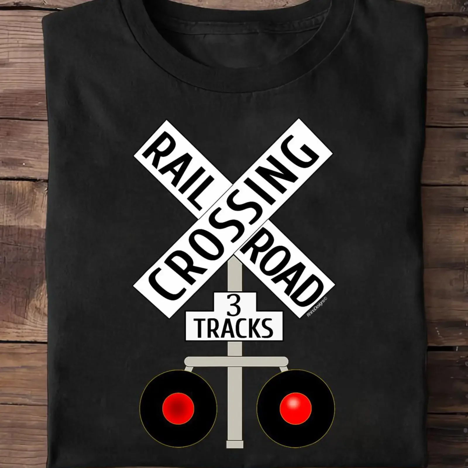 Railroad Crossing 3 Tracks Signal Light Train Road Sign T Shirt Funny for Engineer Enthusiasts vintage Washed Stylish