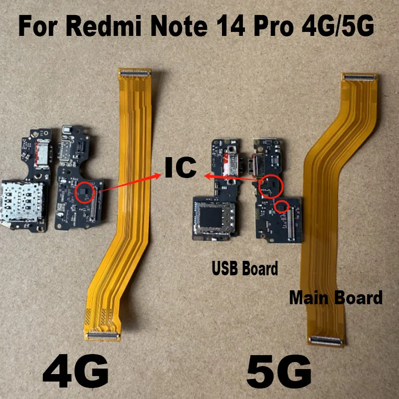 

Для Xiaomi Redmi Note 14 Pro 4G 5G USB-порт для зарядки, микрофон, док-станция, разъем + основная материнская плата, гибкий кабель, глобальный