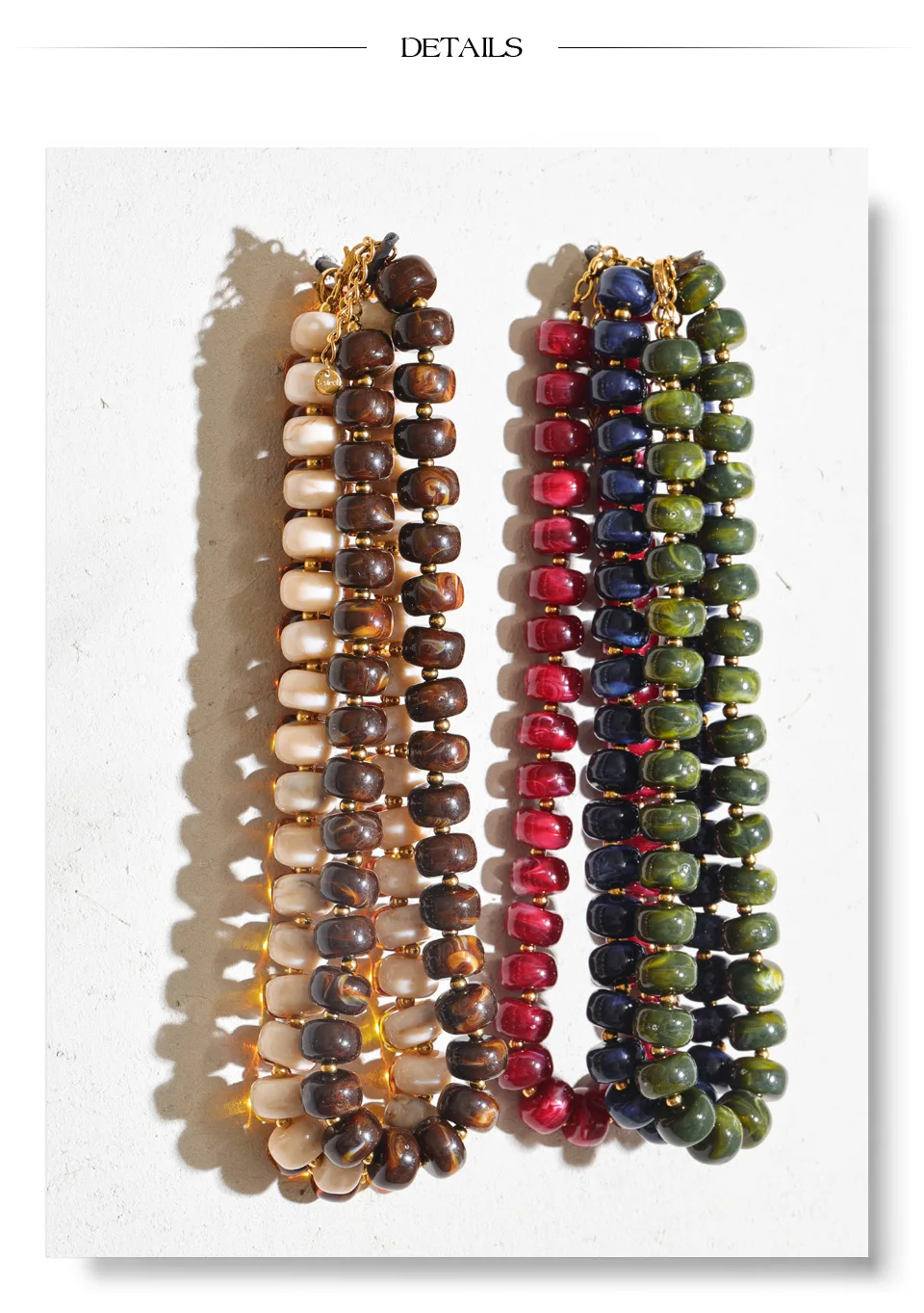 Yhpup Mehrfarbige Harzperlen-Kette, handgefertigte Halskette, wasserdicht, Edelstahl, Statement-Schmuck im Herbst-Winter-Stil – Detail 7