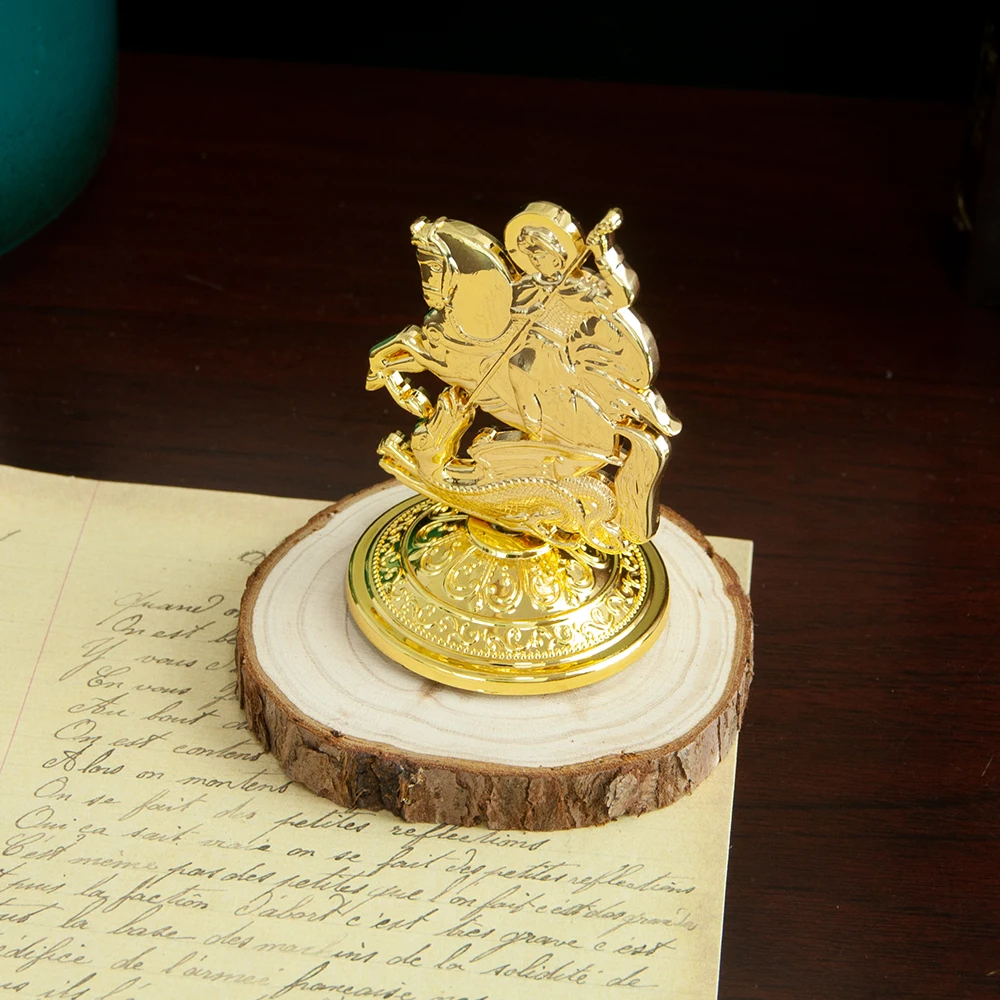 Orthodox George Alloy Statue,Home Tabletop Small Ornament,Car Center Console Ornament Base with Two Sides of Adhesive,3" x 2" - Image 2
